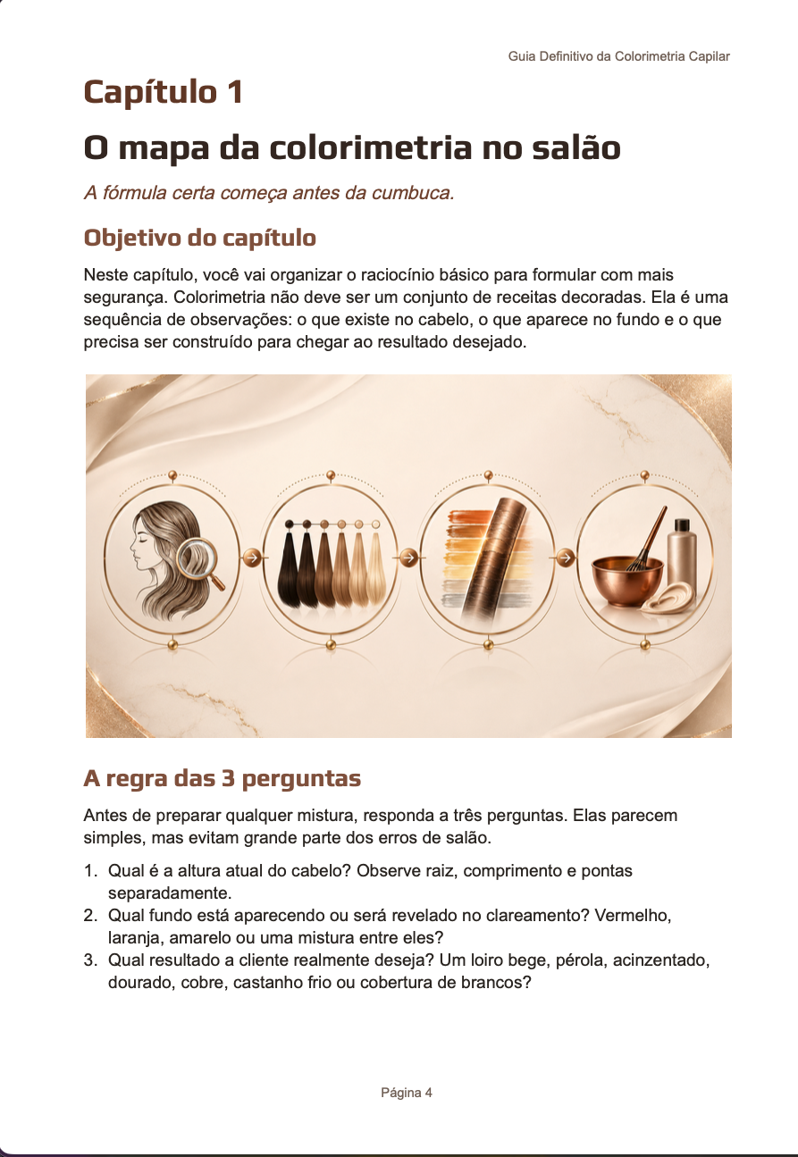 Página interna real do ebook: Capítulo 1 — O mapa da colorimetria no salão